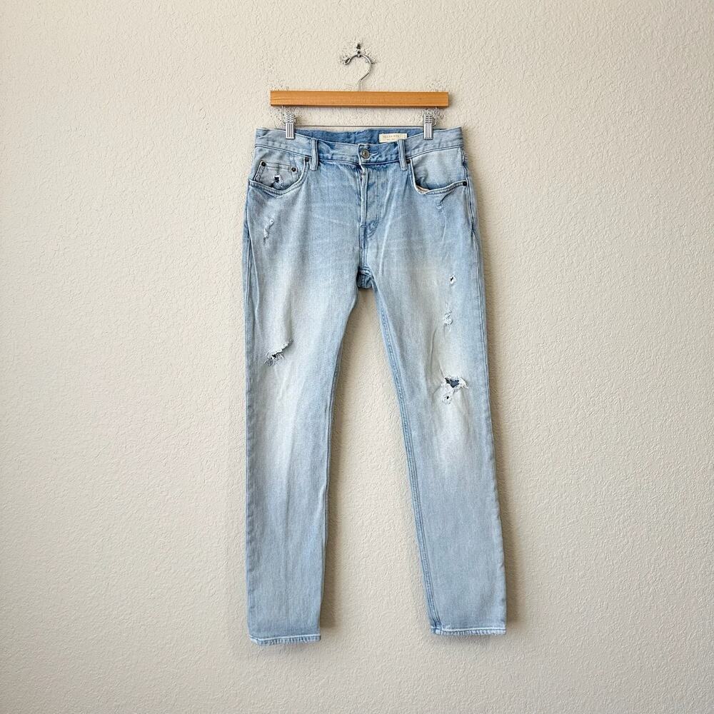 ALLSAINTS Rex Damaged Jeans Blue Denim Slim Fit Distressed Grunge